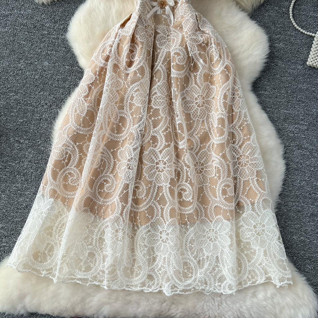 Summer Women Elegant Bowtie Lace Crochet Flower Office Work Party Dresses