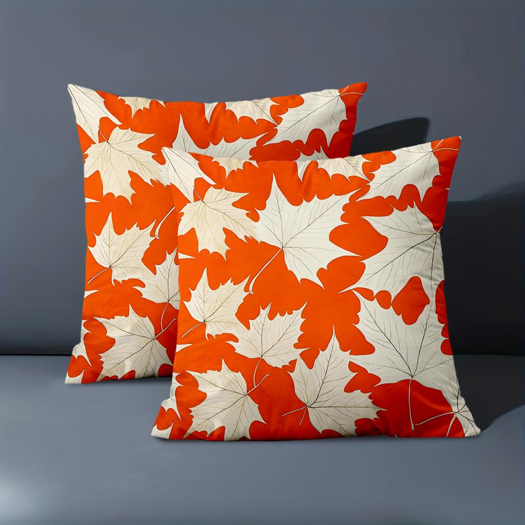 1 pieces -2D flat printing Orange And White Maple Leaf Patterned Throw Pillows Polyester pillowcase, sofa decorative cushion cov