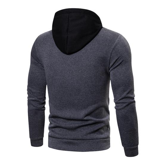 Men Fall Winter Hoodie Colorblock Drawstring Long Sleeves Big Pocket Hooded Retro Thin Loose Daily Wear Casual Sport Top