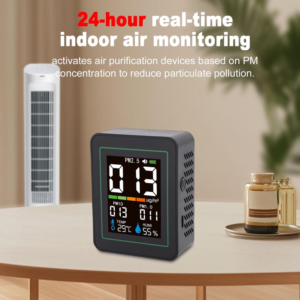 5 in 1 Air Quality Monitor, PM2.5 PM10 PM1.0 Detector with LCD Color Screen, Portable Temperature Humidity Meter for