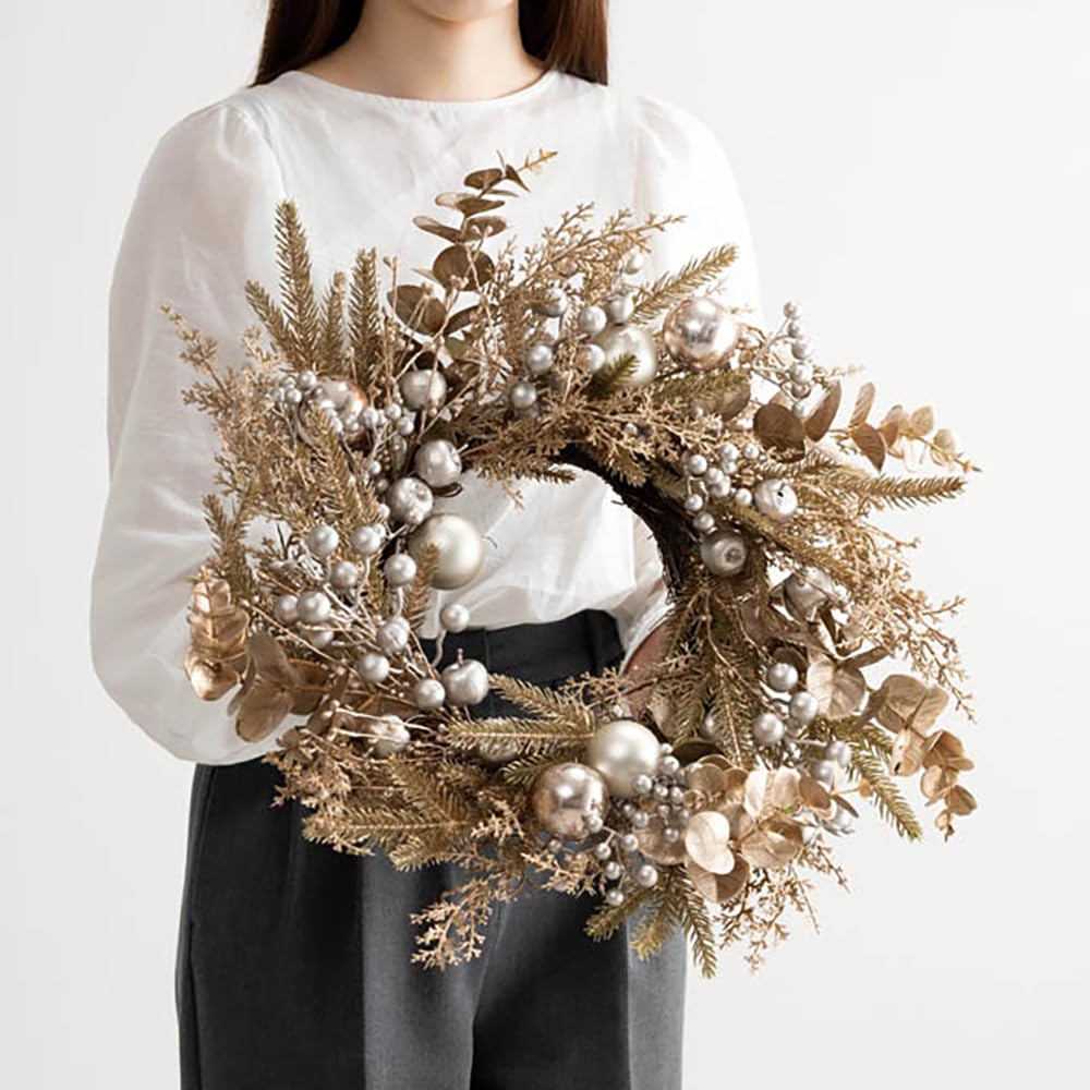 KÖPFE Weihnachtskranz Ungefähr 560 mm Durchmesser x 160 mm Champagner 1 Stück X-NW9 Dekoration, Tiefe, Groß, Gold,