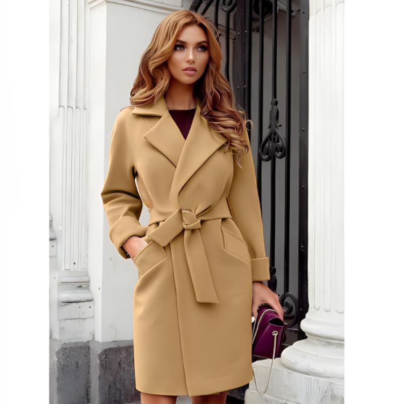 Dámská zimní móda Slim Fit Pás s přepínacím límcem Vlněný kabát Trenčkot Trench Kabát střední délky
