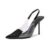 Fashion 2025 Pointy High Heels With New Temperament Transparent Pvc Patent Leather Black Sexy Overhead Sandals Women'S Single Shoes