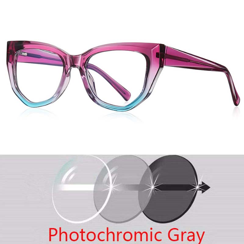 Polygon Cat Eyes Photochromic Glasses Women Myopia Eyeglasses Students Short Sight Eyewear 0 -0.5 -1 -1.25 -1.5 -1.75 -2.0 To -6