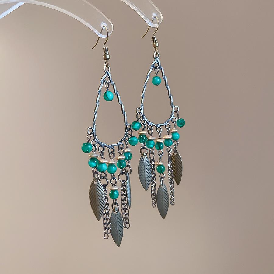 Bohemian Ethnic Style Feathers Fringed Earrings Ear Hooks Personalized Vacation Wind Ears