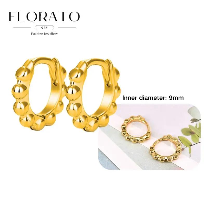 Perforation 925 Silver Ear Needle Minimalist Hoop Earrings Metallic Gold Earrings For Women CZ Fashion Jewelry