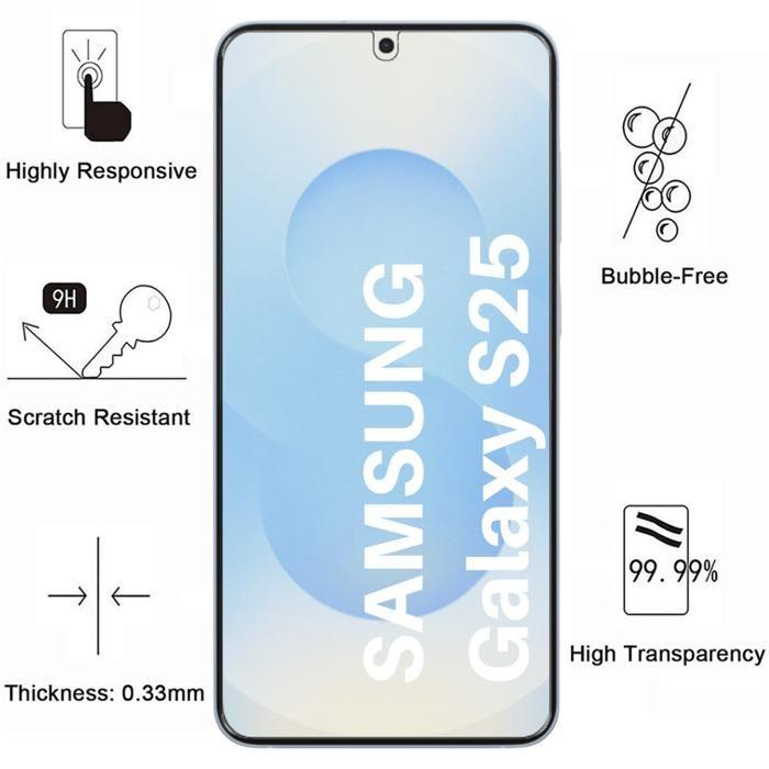 Verre Trempé - Phonillico - Samsung Galaxy S25 - Pack 2 - Protection Écran et Caméra - Résistant aux Rayures