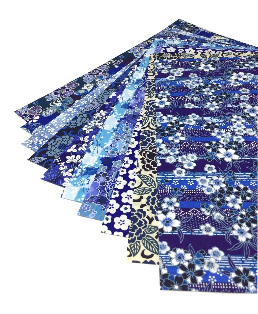 Kawasumi Washi Spesial Chiyogami Yuzen Washi B4 x 10 Mønstre Indigo-Stil Håndfarget Papir, Størrelse, 25,7 36,4 cm,
