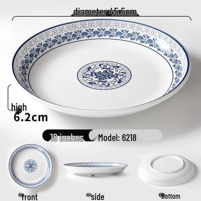 Melamine Blue & White Porcelain Large Deep Serving Plate