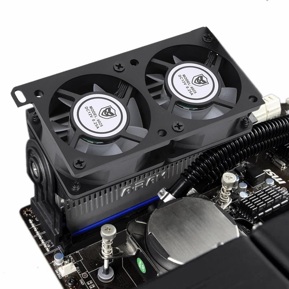RAM Memory Cooler ARGB Syn Low Noise Cooling Fan with Dual 60mm Fan PWM 1000-3000RPM for DDR/DDR2/DDR3/DDR4/DDR5