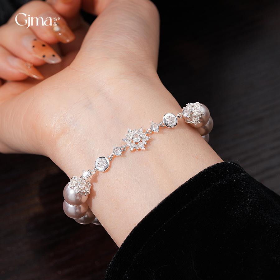French temperament zircon flower beaded pearl bracelet bracelet exquisite versatile retro jewelry women