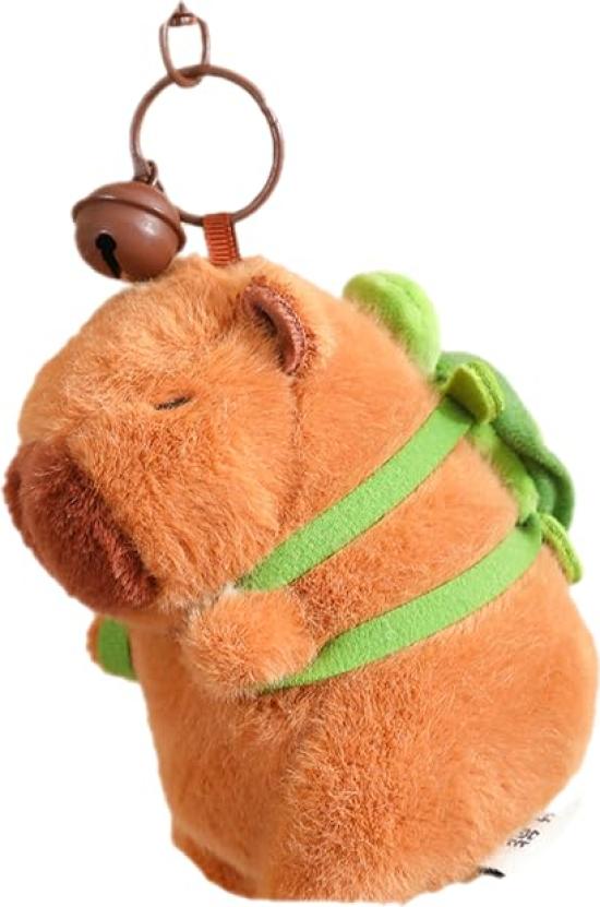 [merkmal shop] Capybara Plush Keychain, Fluffy Capybara Ball Chain, Cute, Soothing 12cm Keychain with Hat, Bag, and Bell, Gift (Turtle)