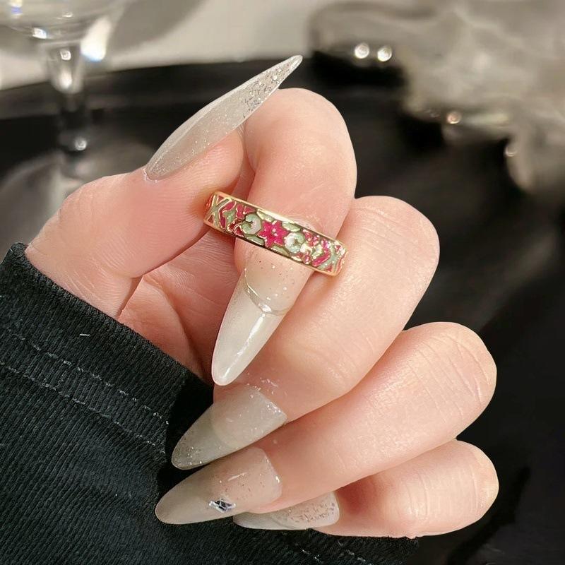National Tide Style Enamel Color Dripping Oil Opening Ring, Sweet And Cool Retro Niche Temperament, Light Luxury, High-End Sense, Exquisite Ring.