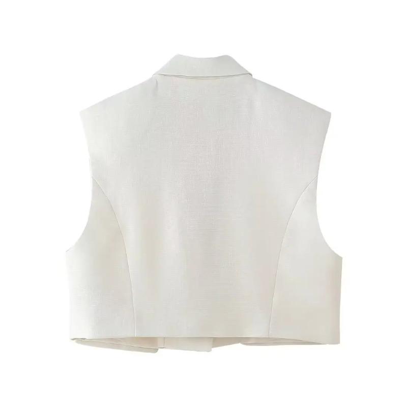 Sommerhosen-Set für Damen, Revers, ärmellos, kurze Weste, Top, schick, elegant, formeller Stil, Damen, weite Beine, lange Hose