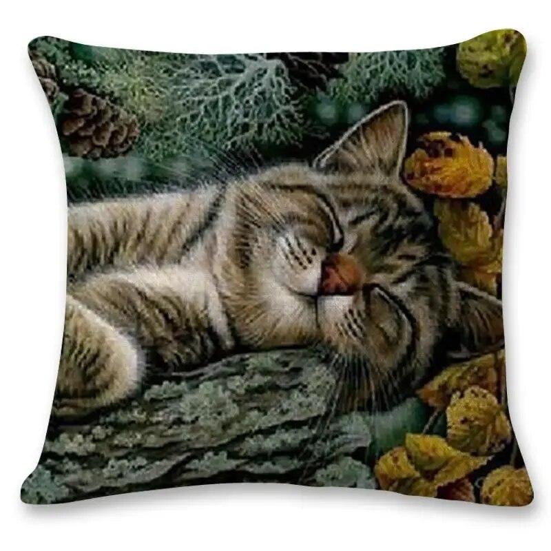Creative Hand-painted Cat Children's Gift Birthday  Printed Polyester Pillowcase Home Car Cushion  Sofa 45x45