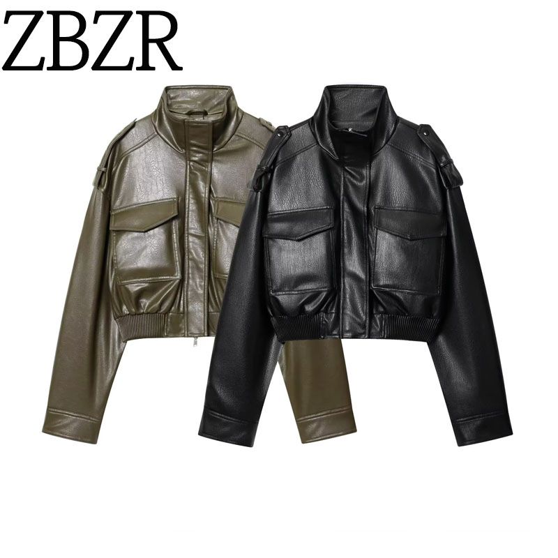Za Autumn and Winter New Arrivals Women's Clothing Zr European and American Style Fashionable High-Neck Faux Leather Bomber Jacket 6318250