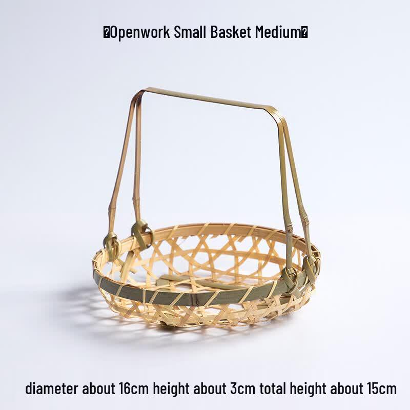 Handwoven Bamboo Round Handle Serving Basket