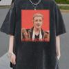 Blonde Haired Male Singer Tee, Red Portrait K-Pop Style Shirt, Vintage Washed Oversized Top, Music Fan Gift