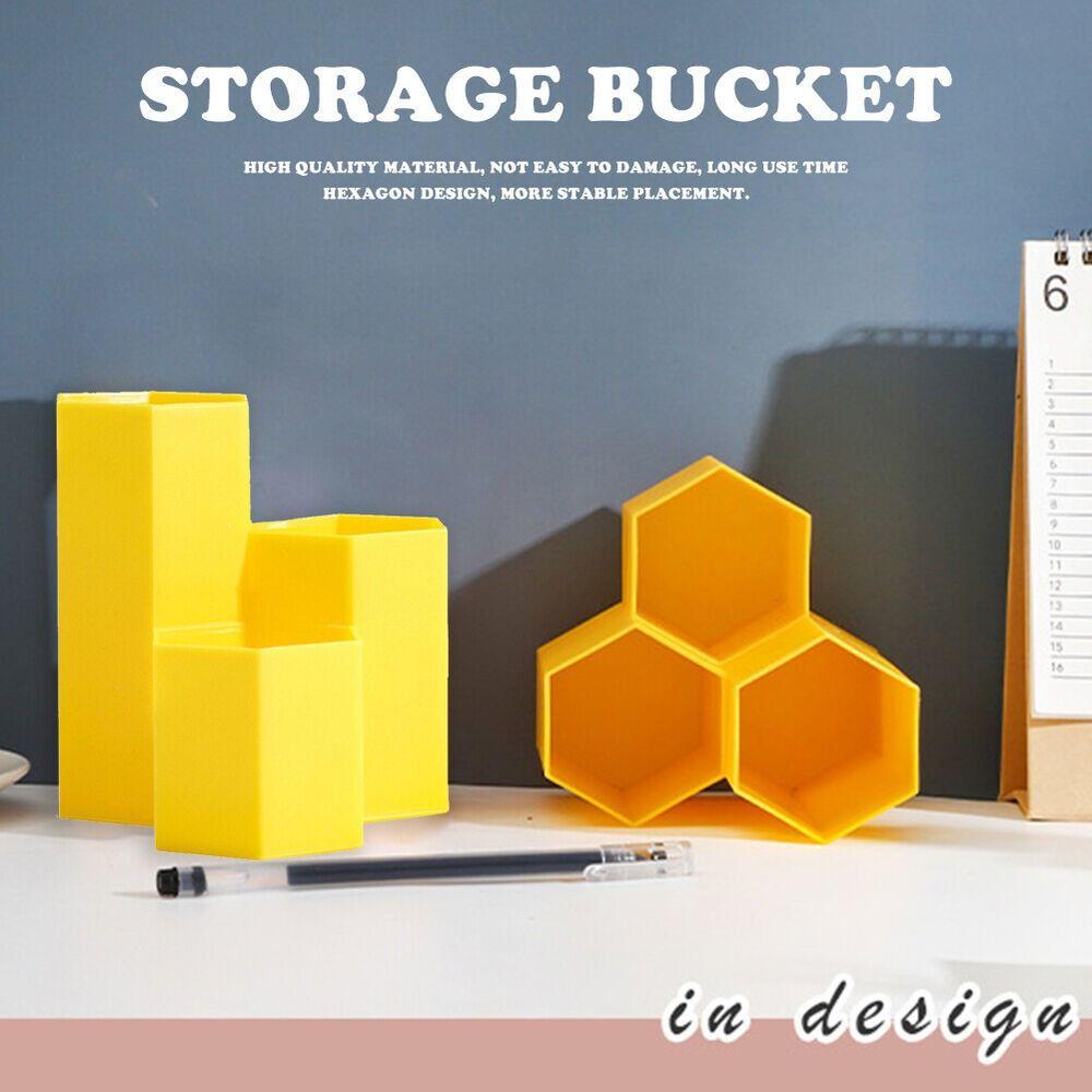 

Three-compartment Storage Pen Box Makeup Brush Storage Bucket Hexagonal Rhombus Storage Pen Holder