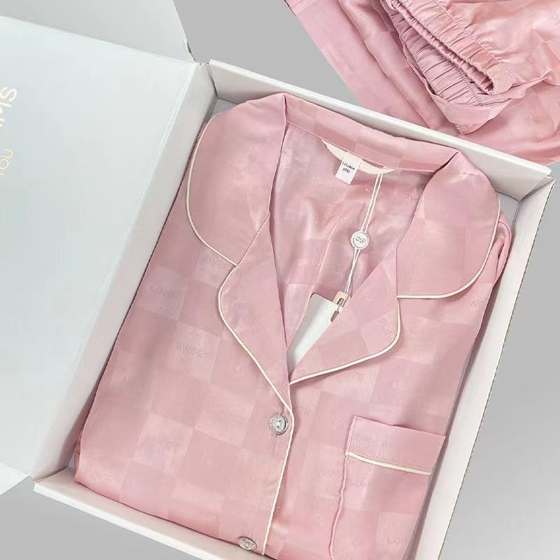 

Милая романтическая розовая сердечная жаккардовая клетчатая женская пижама Y2k корейская модная ночная одежда Harajuku новая осенняя элегантная домашняя одежда XXL розовый