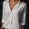 Spring Autumn Plus Size Women Blouses Solid Color Chiffon Shirts Long Sleeve Lapel Button Up Tops White Blue Black