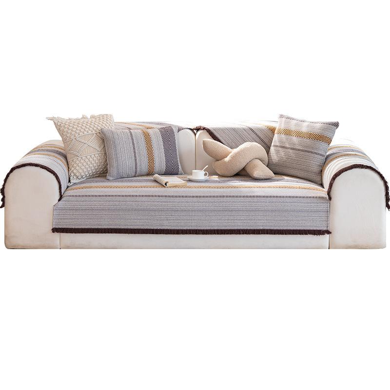 Foreign Trade Export Ins Coarse Cloth Solid Wood Cotton And Linen Sofa Cushion Striped Four-Season Sofa Cover Cushion Cover Towel Cloth Seat