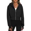 Women's Fleece Lined Hooded Zip Up Cropped Casual Long Sleeve Sweatshirt, European American Style Casual Tops Leisure Trade