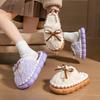 Women's Non-slip Fur-lined Lace Bow Cotton Slippers for Outdoor or Home Wear In Autumn/Winter, Postpartum Warm Comfort with Thick Sole