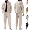 Bărbați 2 Piese Set Asortat Jachetă Shacket cu Guler Rever Butonată și Pantaloni Drepți cu Șnur Culoare Solidă Set Casual Streetwear de Antrenament