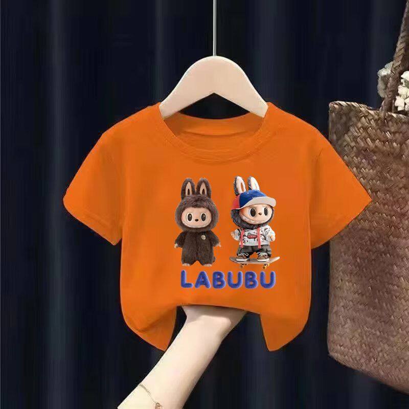 LABUBU Summer Fashion Cartoon Girl Short Sleeve Casual T-shirt Short Sleeve Outdoor Sports Children's Clothing