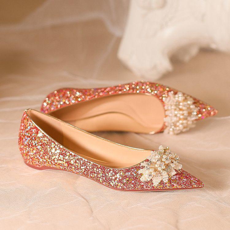 Xiuhe Wedding Shoes Women's 2025 New Main Wedding Dress Two Wear Bridal Shoes Crystal Tip Inner Height Increase Pregnant Women Shallow Mouth Single