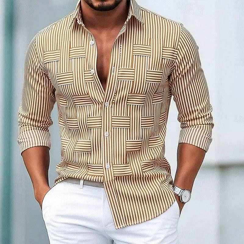 Men S Long Sleeve Striped Slim Fit Business Casual Shirt M