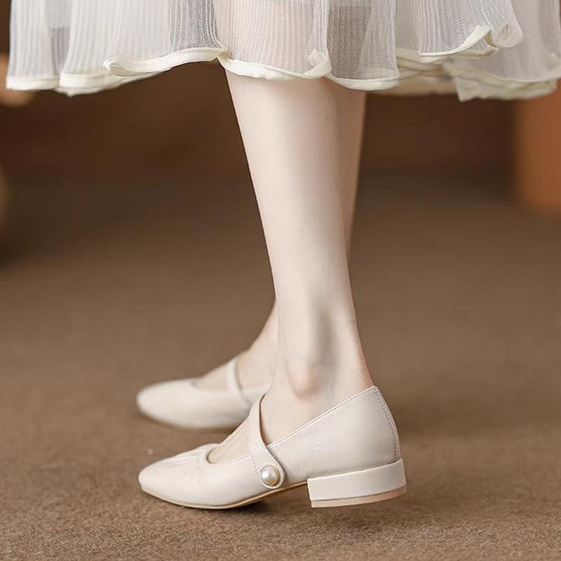 Square Head Silver Single Shoes Women's New Summer Skirt Temperament Low Heel Light Mouth Mary Jane Small Leather Shoes