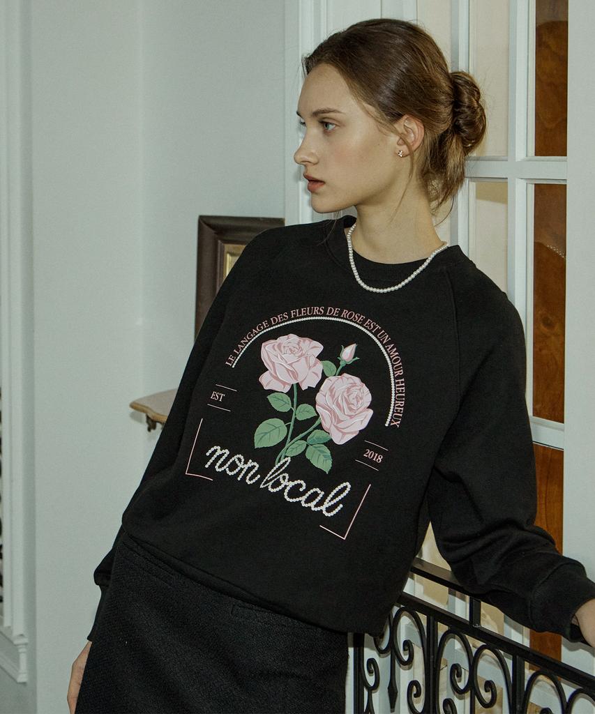 NONLOCAL Rose Pearl Print Sweatshirt - Black