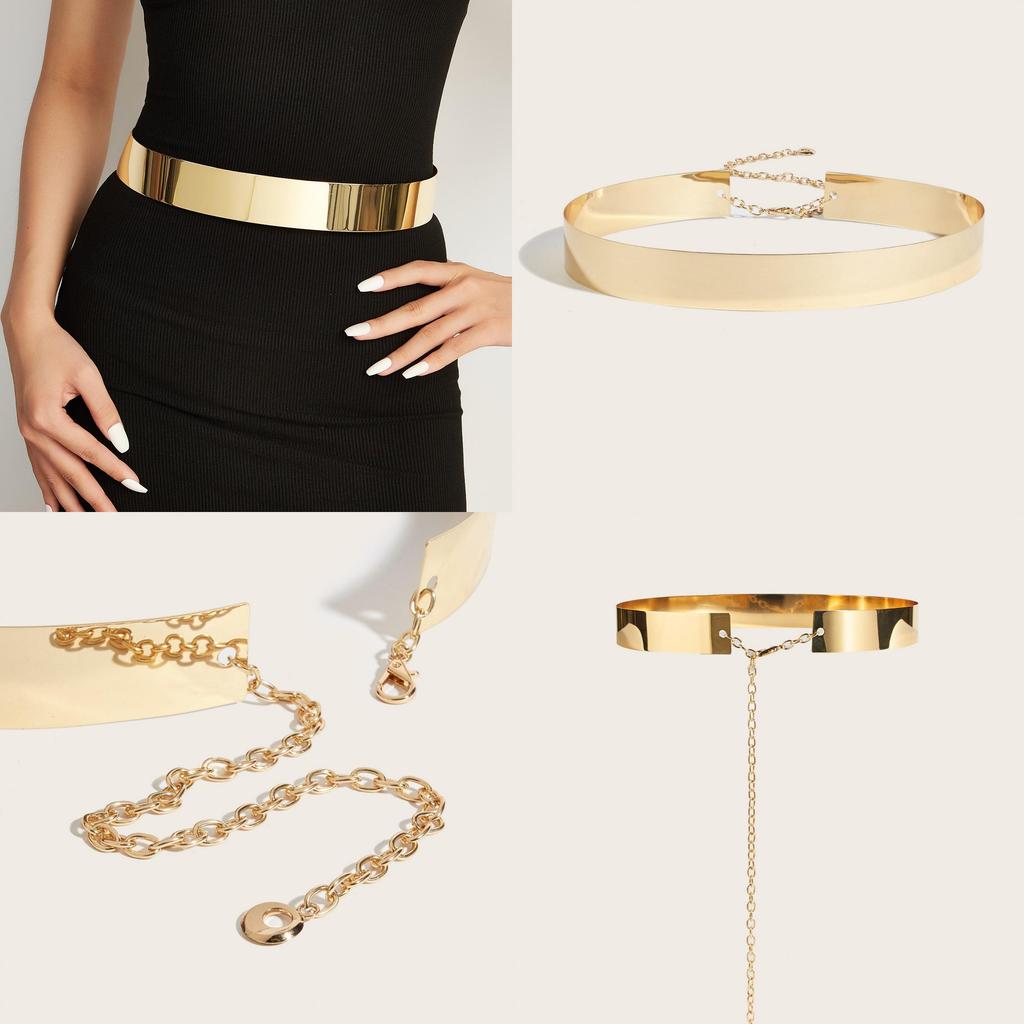 Gold Metal Belt With Lobster Clasp Extended Chain For Daily Fashion Accessory