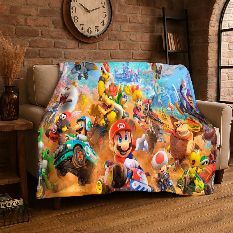 Cartoon M-Mario Bros Game Flannel Blanket Soft Warm Throw Blanket for Bedroom Living Room Bed Travel Camping Picnic Gift Kids