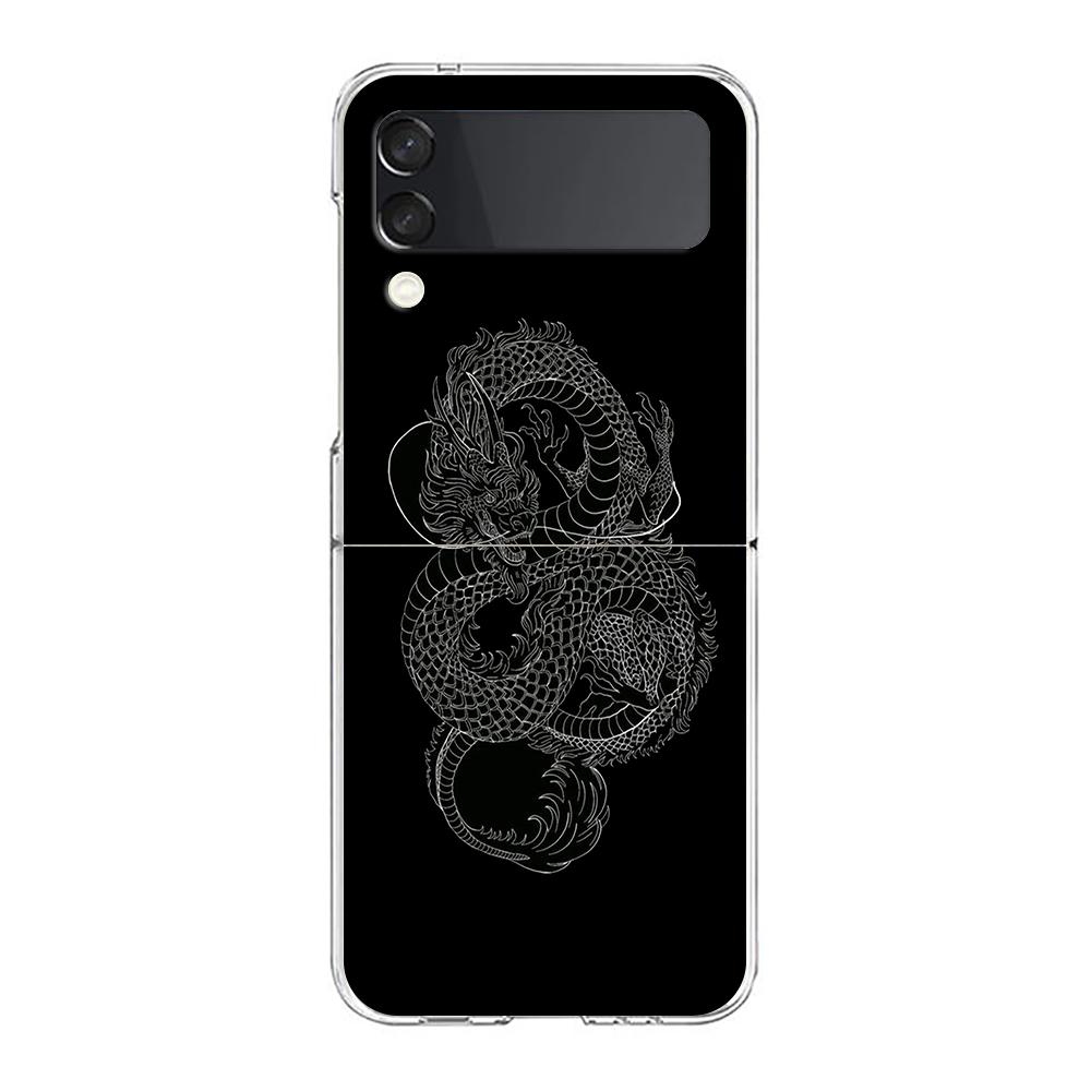 Dragon Design Clear Phone Case For Samsung Z Flip 4 5 Case Thin Transparent High Hard PC Shell On For Galaxy Z Flip 3 5 Cover