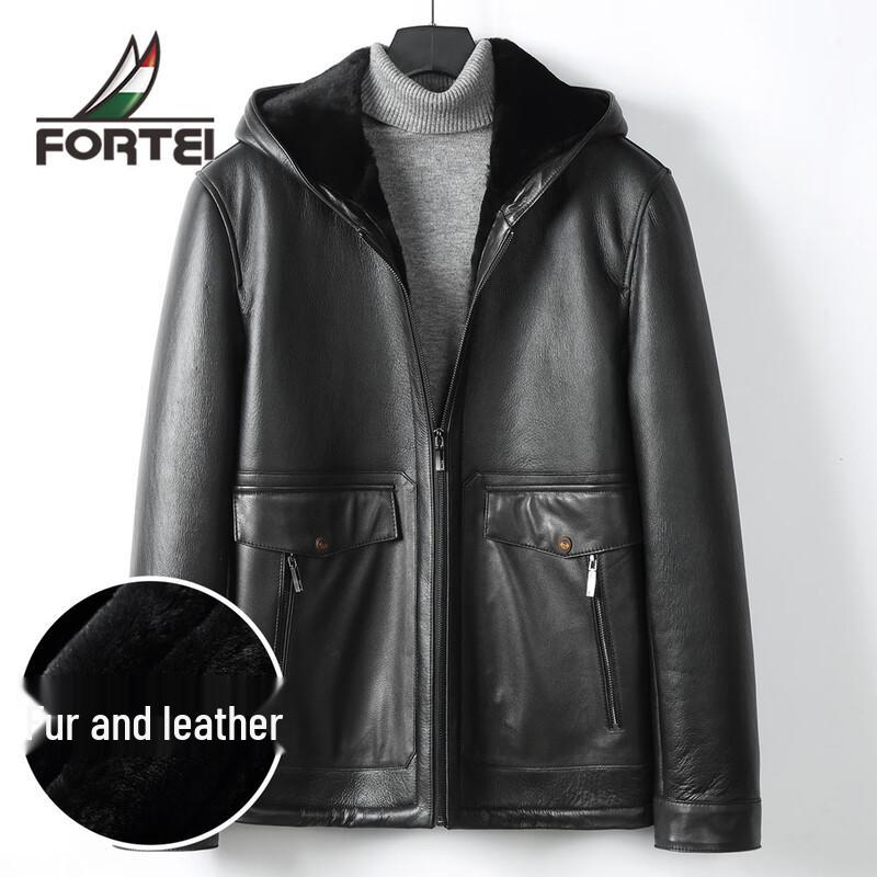 

Мужская кожаная куртка с капюшоном на подкладке из овчины M 48(170/88A)