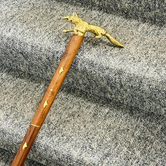93.98 cm Brass Handle Sticks Fox Collectible wooden walking stick cane Gift for Father, Mother