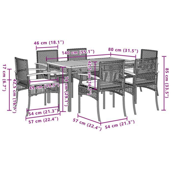 VidaXL 7-Piece Garden Dining Set with Cushions, Patio Table and Chairs, Patio Furniture, Outdoor Furniture, 3213581