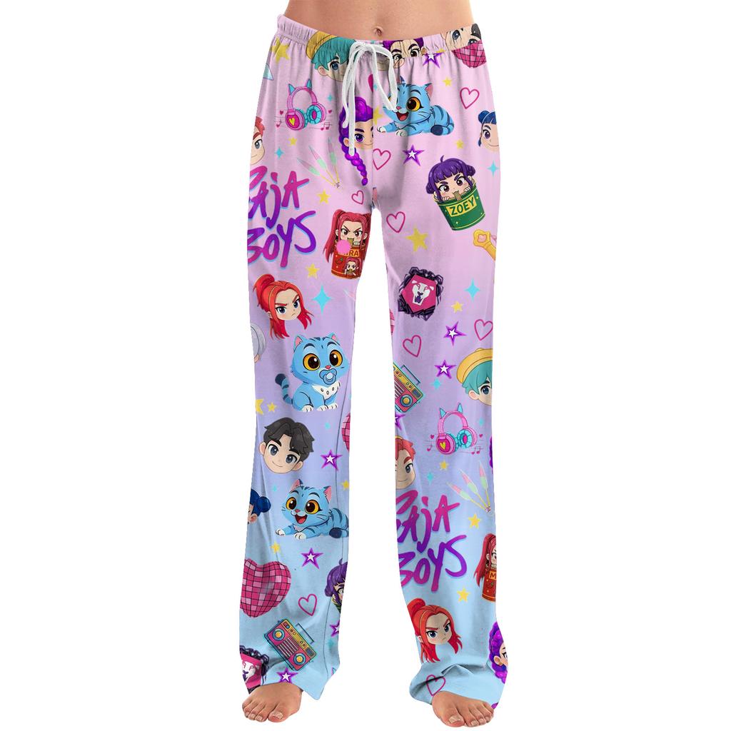 Womens Pajama Pants Sleepwear Casual Drawstring Elastic Waist Pants Comfy Straight Yoga Loose Trousers