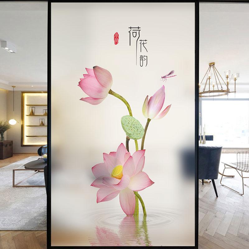 No Glue Privacy Windows Film Decorative Chinese Flower Painting Stained Glass Static Cling Frosted Window Stickers