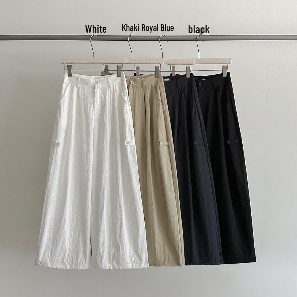 EVERTRUE Women s 2026 Spring High-Waisted Wide-Leg Cotton Pants - Korean Style, Versatile, Long Straight Fit Large