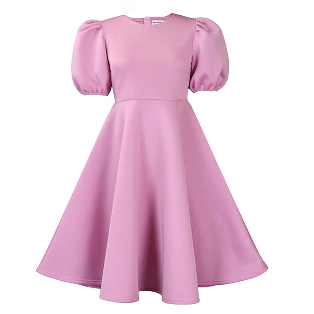 Round neck temperament bubble sleeves waist pendulum dress dress A-word dress