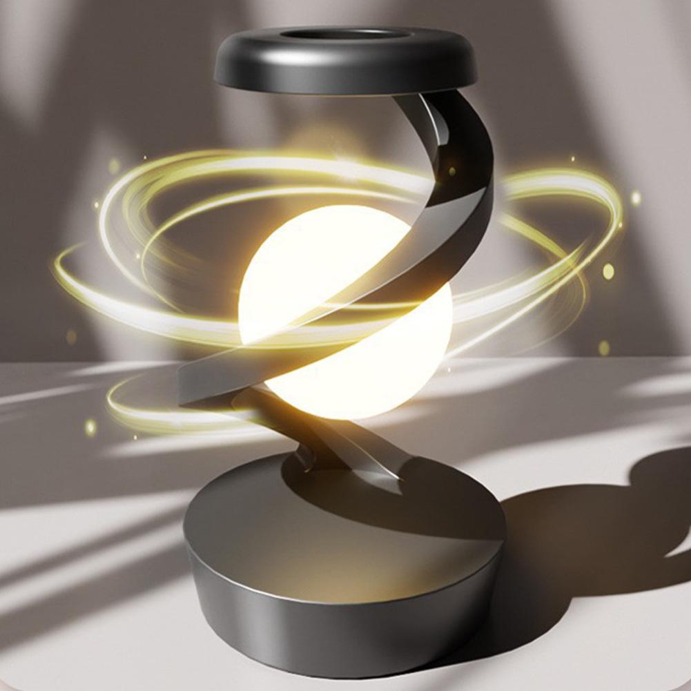 Creative Table 3D LED Lamp RGB Floating and Spinning  In Air Moon Table Lamp with Wireless Phone Charger for Office Bedroom Home