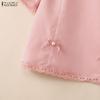 ZANZEA Women Lace Splice Round Neck Casual Short Sleeve Blouse