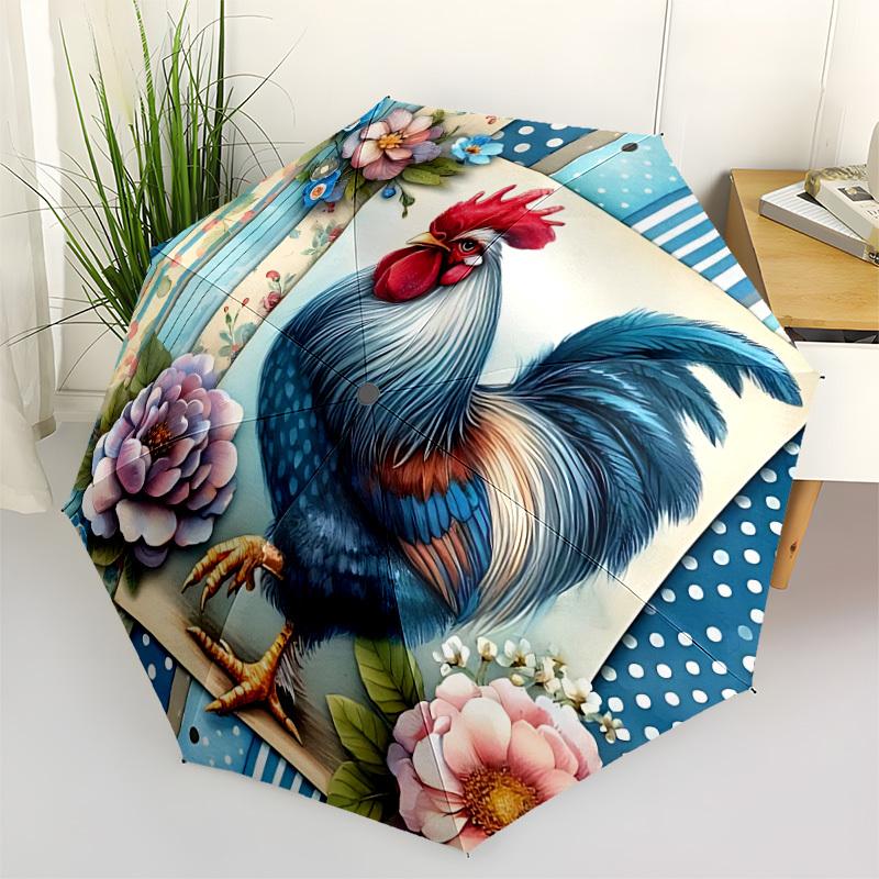 

1pc Rooster Decor Automatic Folding Umbrella - Portable Collapsible Design, 8-Rib Iron Frame, Durable Fabric yy251125205