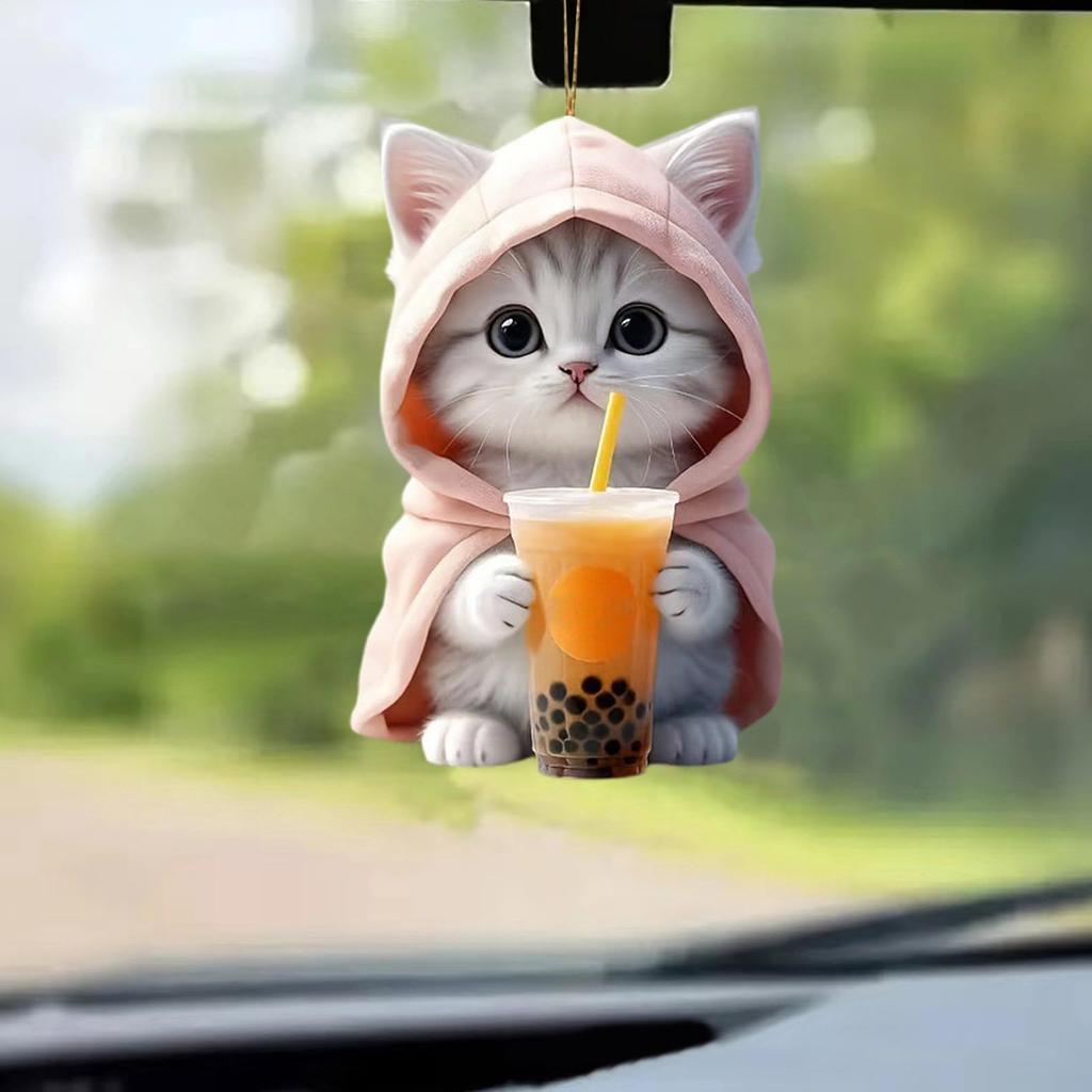 Ozdoba Dekoracyjna do Samochodu - Uroczy Wiszący Kot Akrylowa Zawieszka Zwierzęca | Mały Kociak