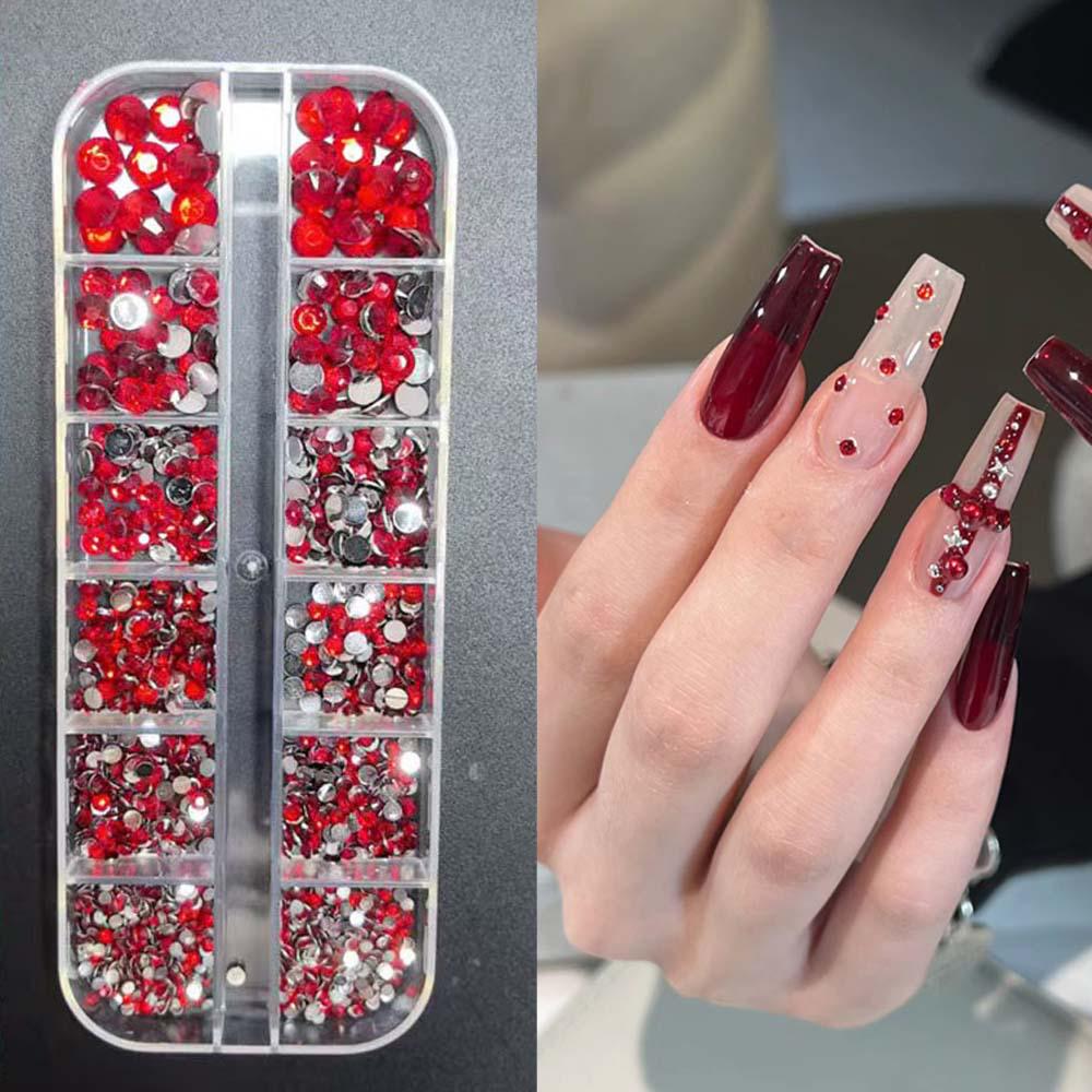 New Year Hot-Selling Nail Art Accessories: Red Irregular Rhinestones for a Super Shiny Look