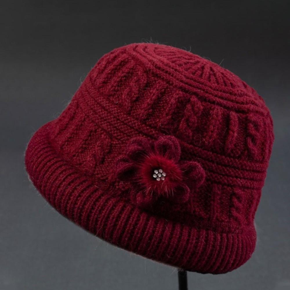 Plush Woolen Hat Flower Warm Fisherman Hat Retro Floral Knitted Bucket Hat  Autumn and Winter